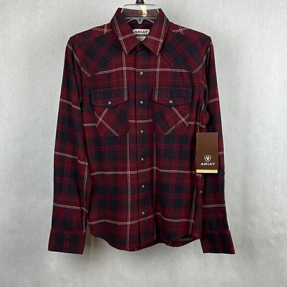 NWT Ariat Retro Fit Snap Button Shirt Men’s Heath Size XS Plaid Long Sleeve - Picture 1 of 10